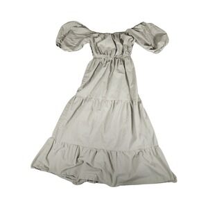 Sim & Sam Sage Green Cotton Gauze Tiered Puff Sleeve Midi Dress XS